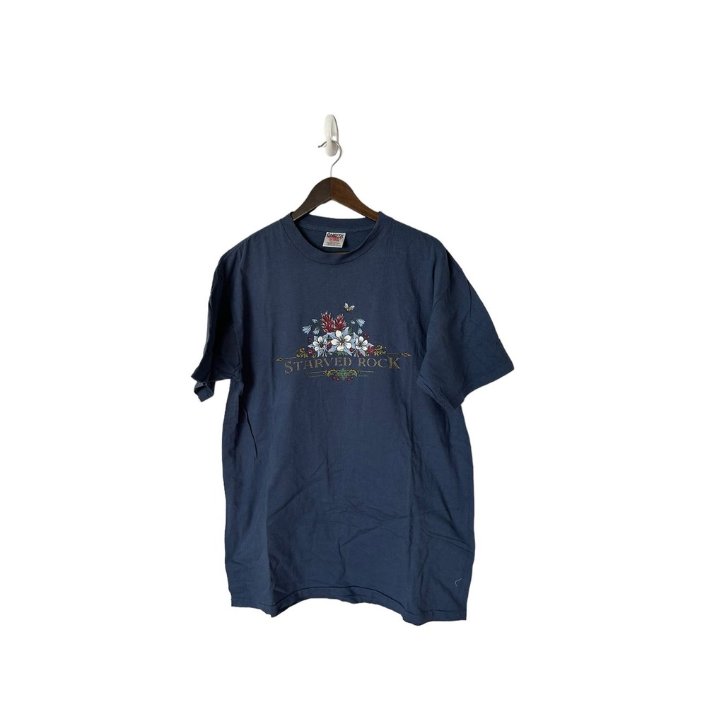 Vtg Oneita Power T‎ XL 1998 Starved Rock USA made graphic t-shirt single stitch